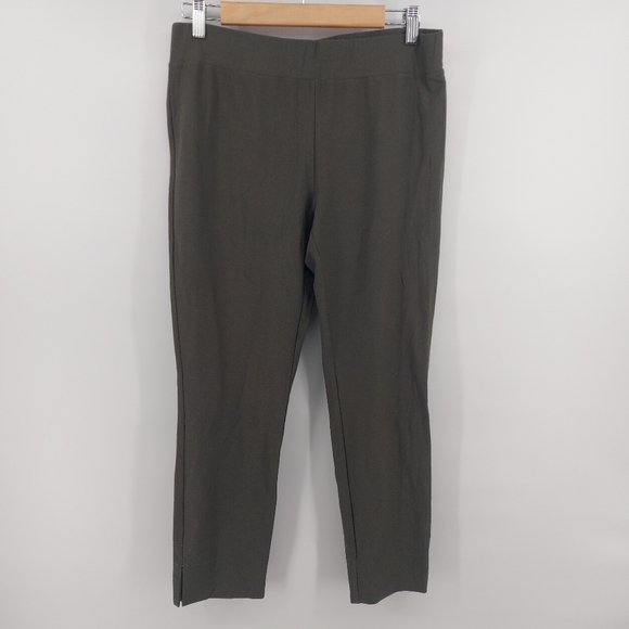 Eileen Fisher Green Straight Leg Pull On Pants Side Slit Size Medium - Picture 1 of 6